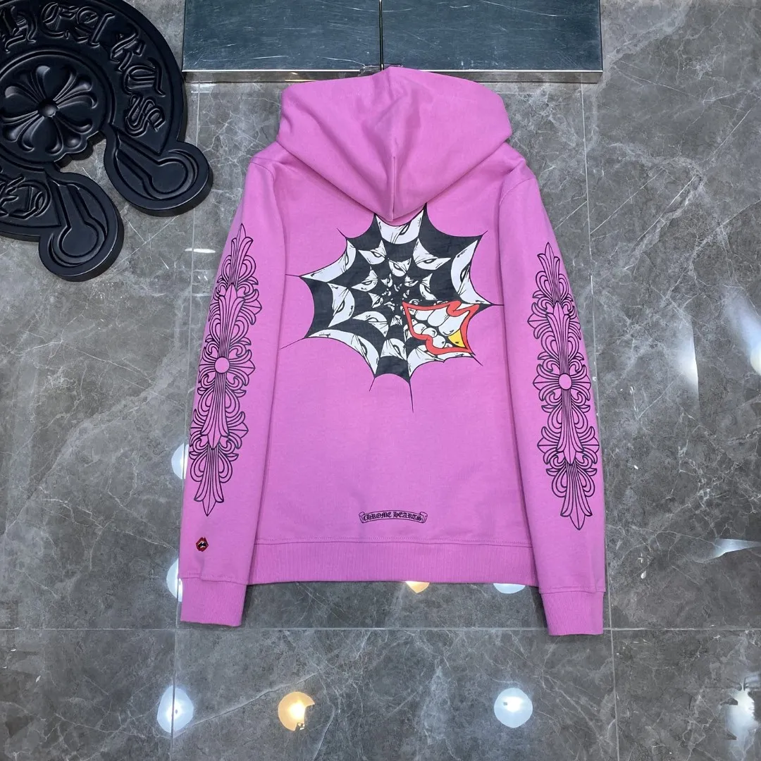 P246 Chrome Hearts Autumn and Winter 2025 simultaneous sale at counters❤️Limited edition Chrome Hearts Mattyboy graffiti spider web hoodie sweatshirt Imported environmentally friendly glue printing and dyeing Improved customized version 1:1 460g High weight fabric Recommended color: Customized graffiti color purple Code numbers: S, M, L, XL